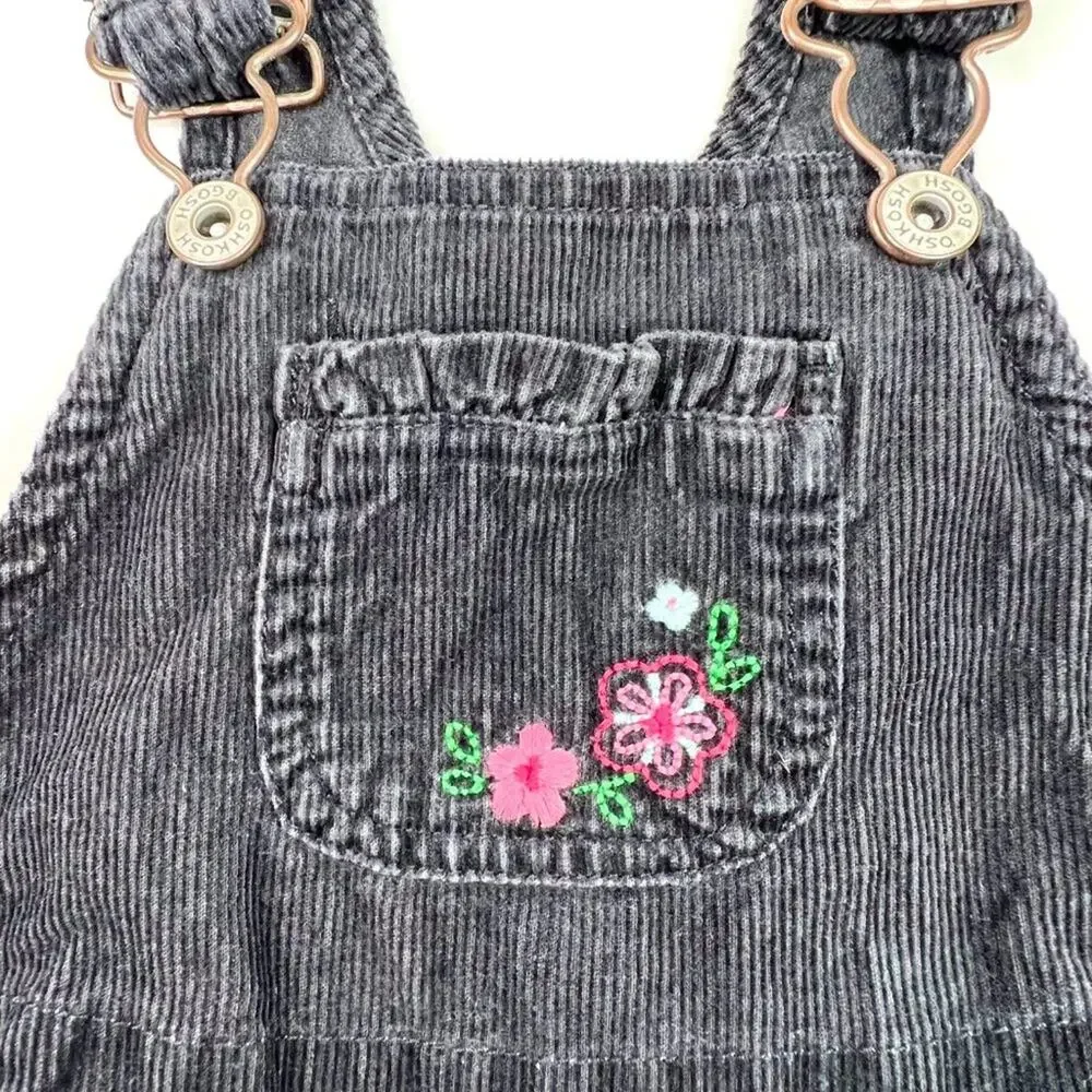 Vintage OshKosh B'Gosh Floral Black Corduroy Vestbak Overalls